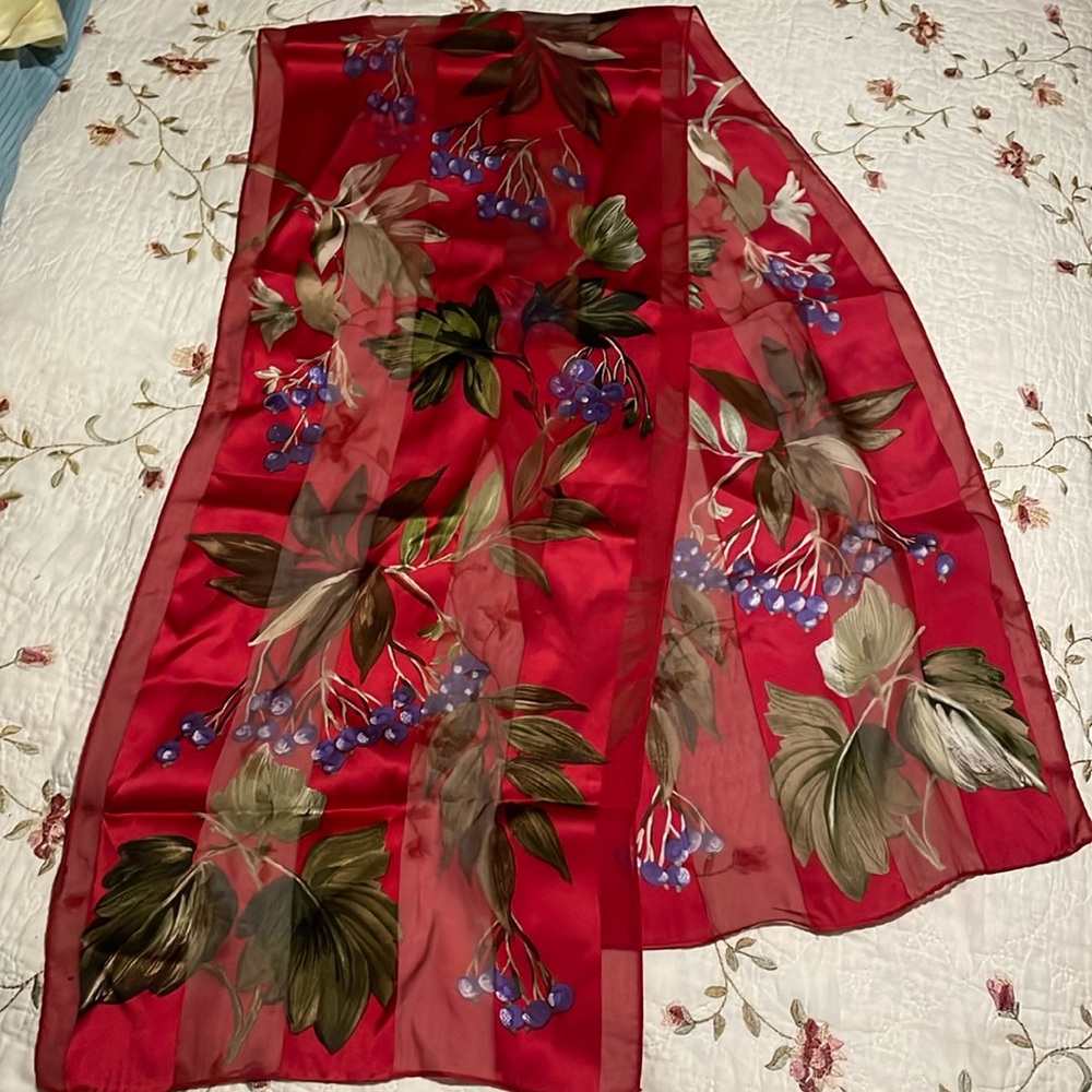Silk scarf red purple green